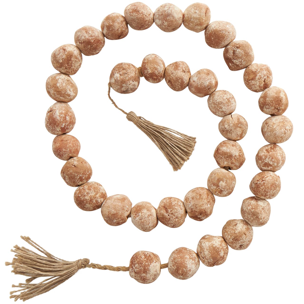 5ft. Paper Mache Round Distressed Beaded Garland with Tassel